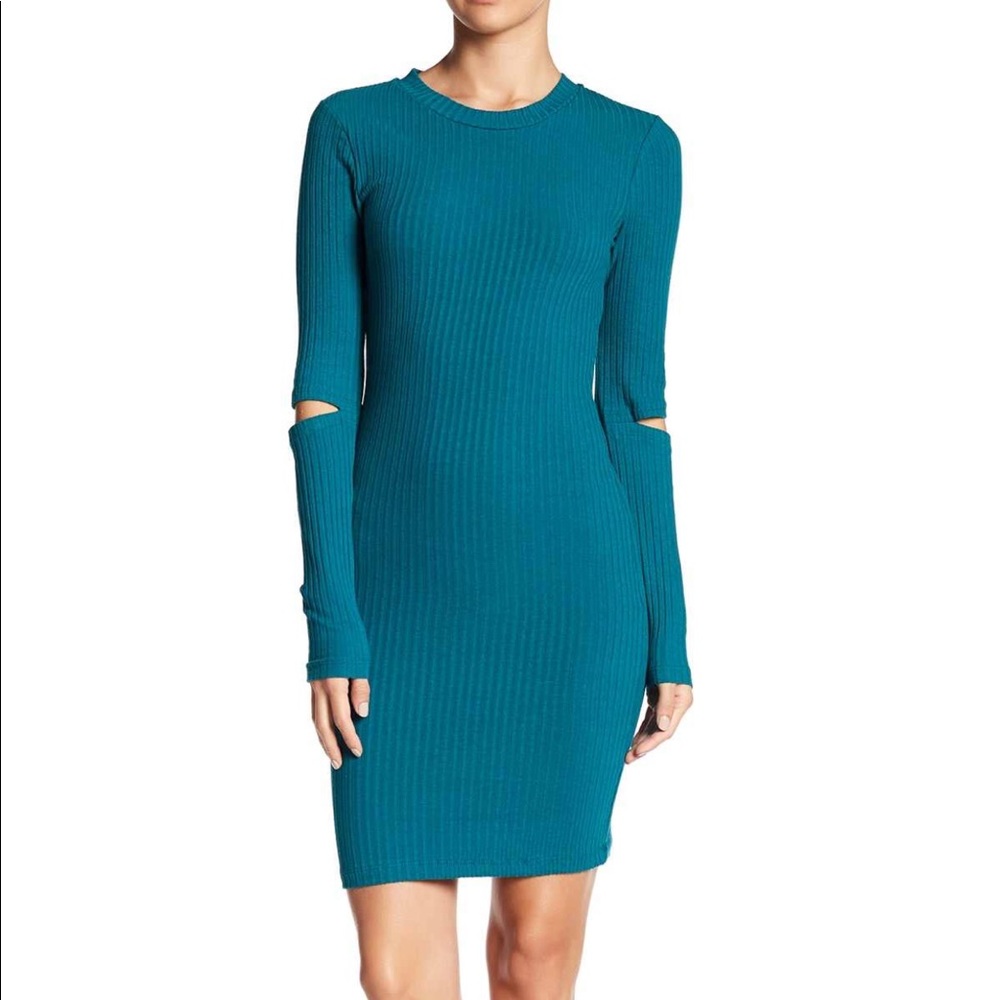 NWOT Lush bodycon ribbed  slit elbow dress